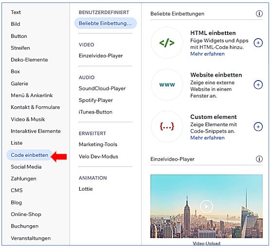 14 Elemente   Code einbetten