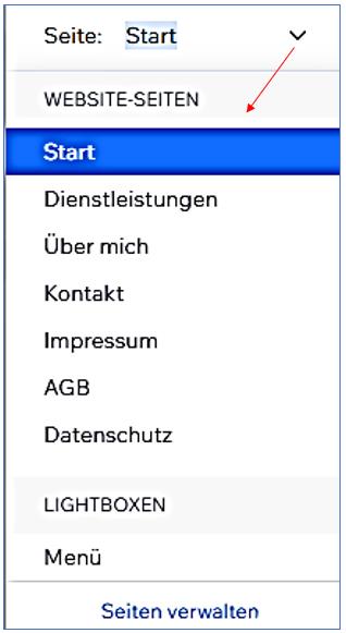 editor 20 linke 2. Zeile   Seiten verwalten